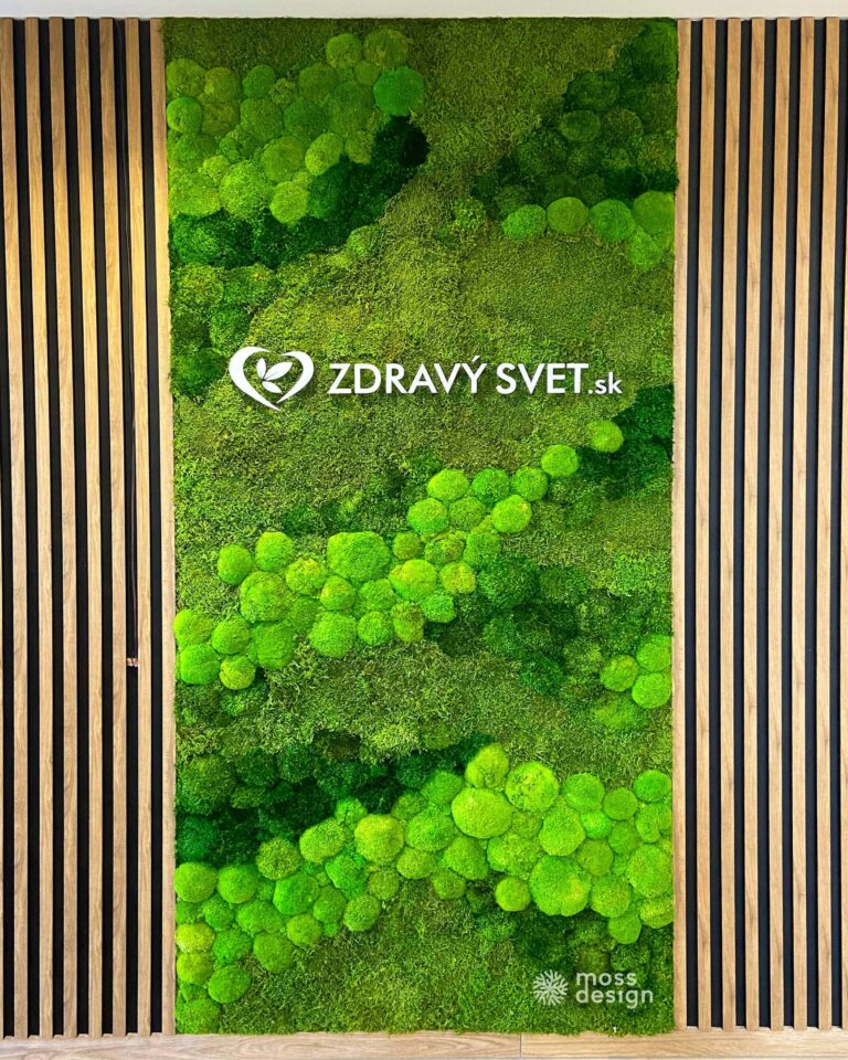 zdravysvet.sk - mechová stěna s logem - Považská Bystrica